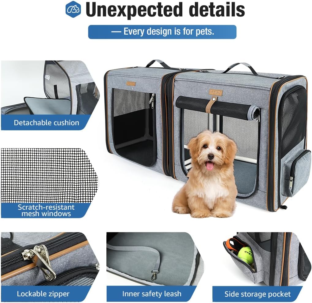 Lekereise Large Cat Carrier for 2 Cats - Grey / L-2 Cats Travel - image 4