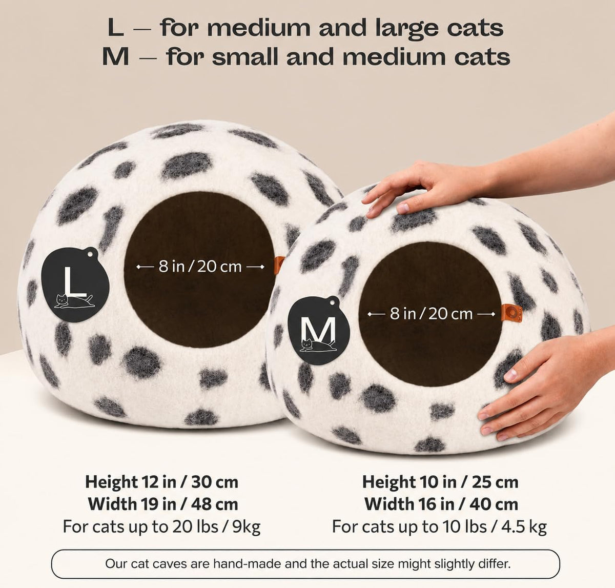 Cat Cave, New Zealand Wool Bed for Indoor Cats - Snow Leopard / Large - image 2