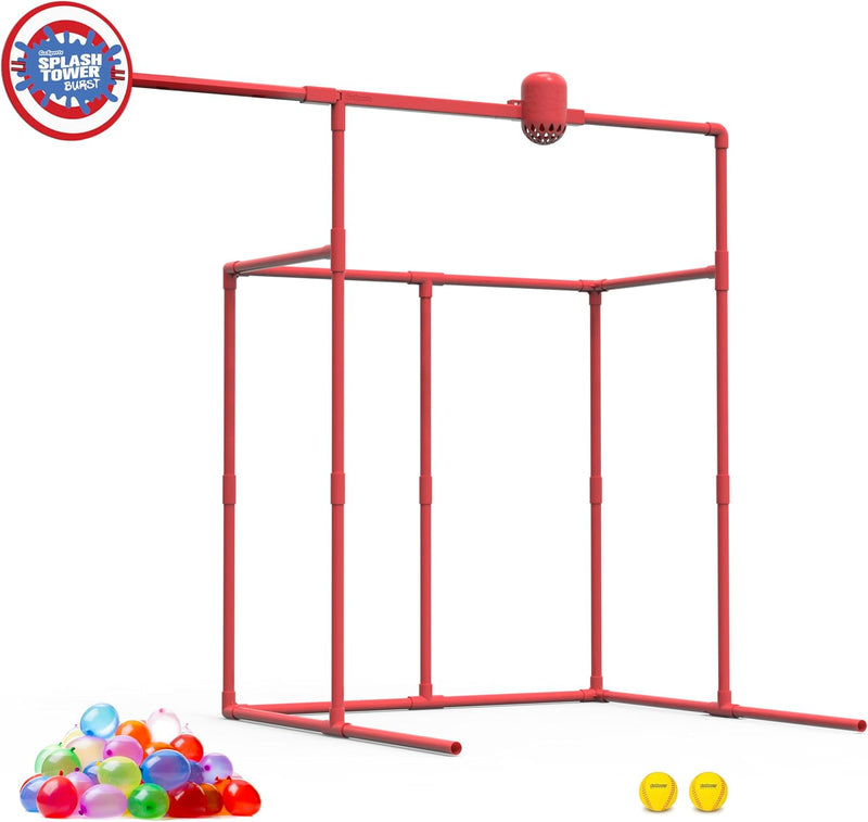 GoSports backyard splash tower dunk tank water game with foam balls and water balloons