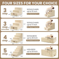 Dog Stairs for Small Dogs & Cats, 3-Step Extra Wide Non-Slip Pet Steps for Couch Sofa and Chair, Beige, 15.7" H