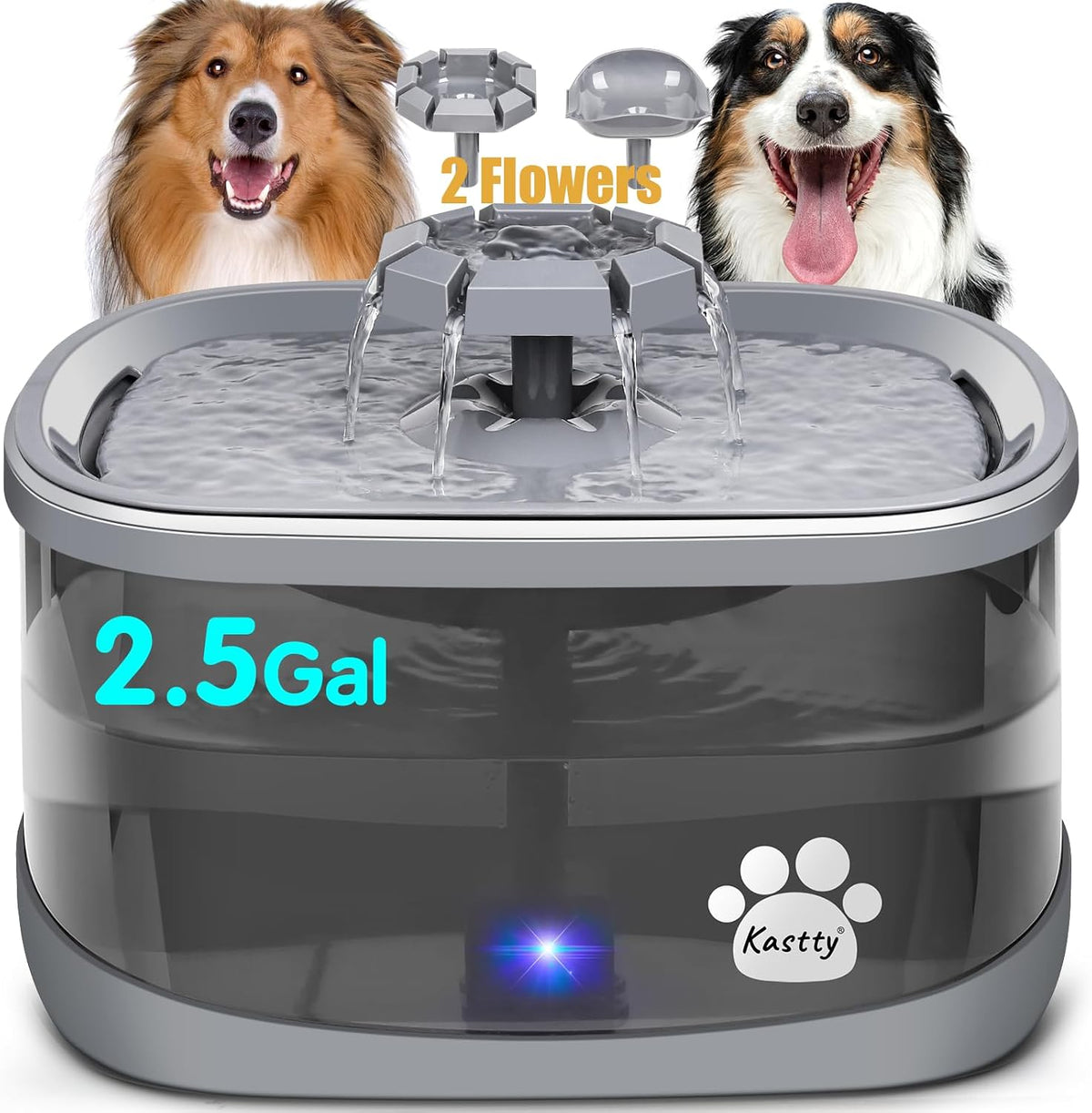 Kastty 2.5Gal/9.5L Dog Water Fountain Extra Large Pet Water Fountain - Grey