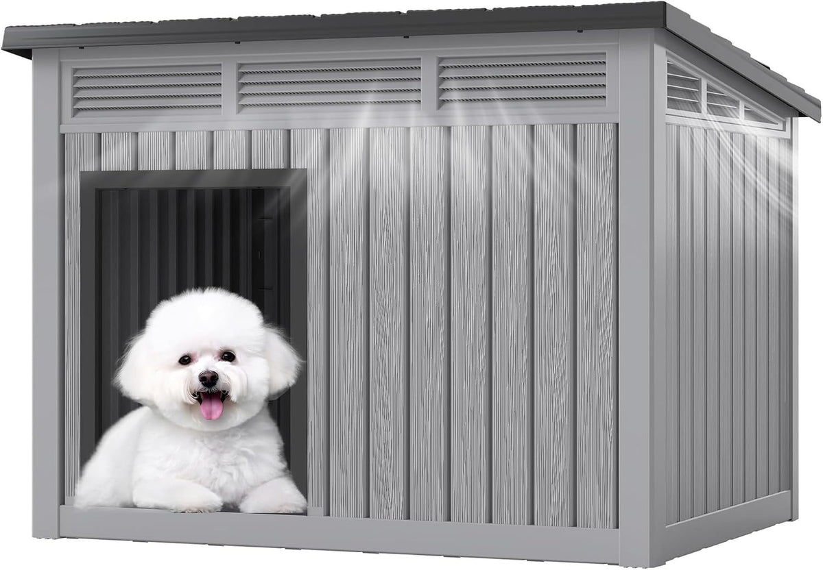 Fancyango Outdoor Dog House for Large Dogs - Grey / 32.1" L x 25.1" W x 24" H - image 2