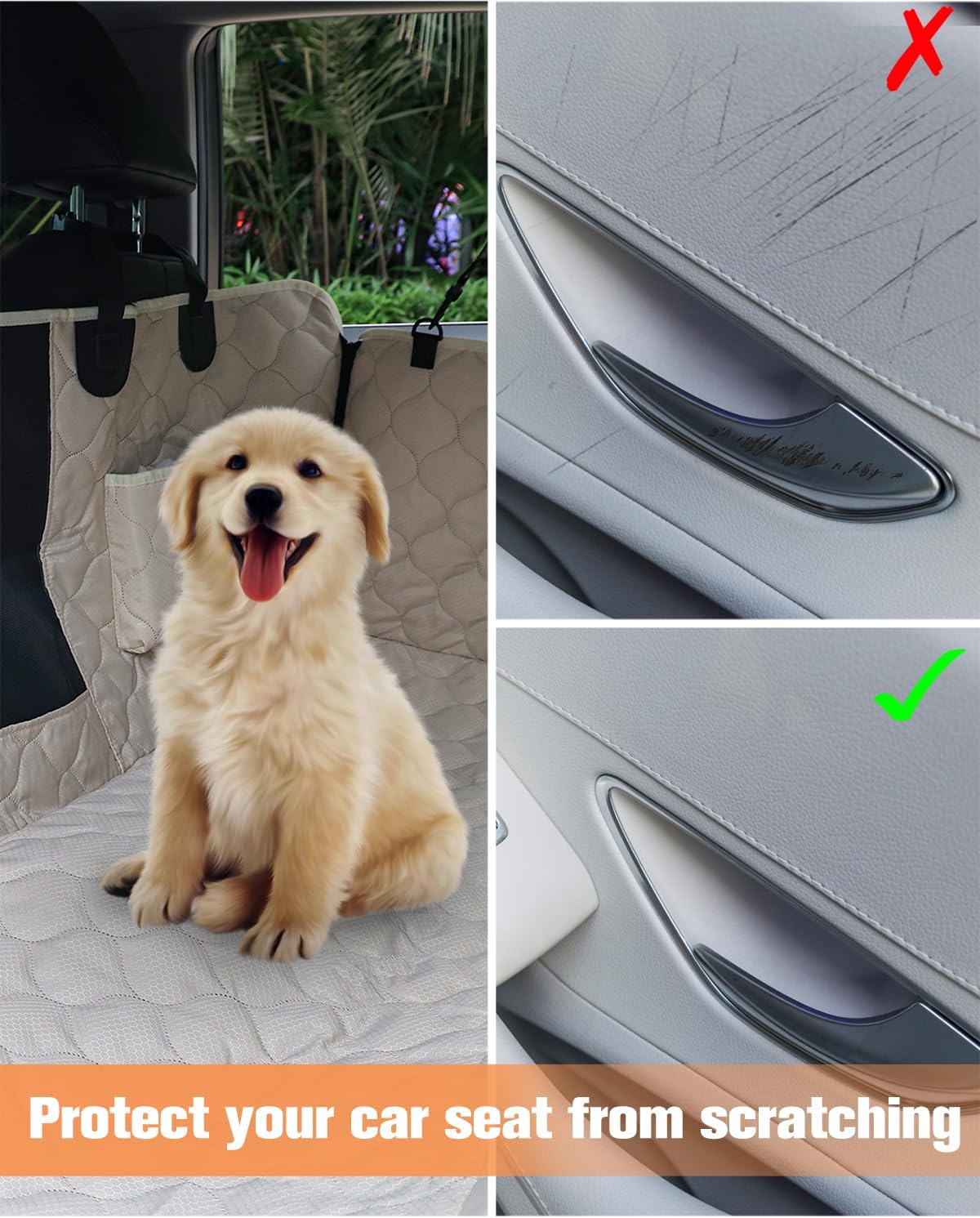 Dog Car Seat Cover for Back Seat - beige-Y - image 3
