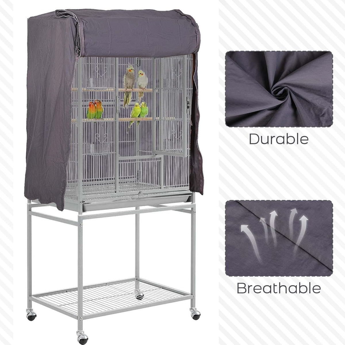 QBLEEV Bird Cage Covers, Breathable Blackout Birdcage Covers for Night – Essentials for Birds - Grey / 24.8"L X 17.7"W X 31.5"H - image 3