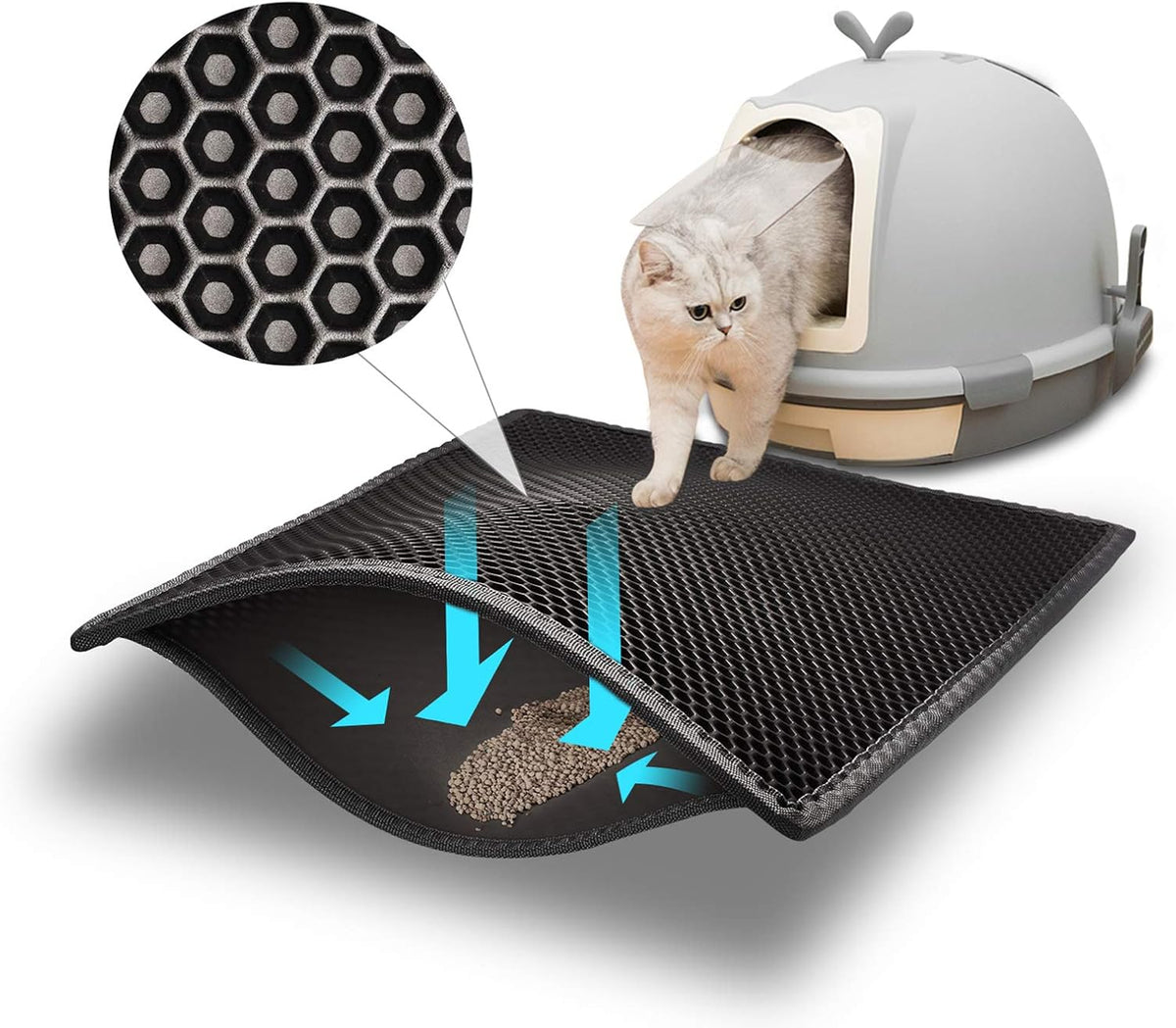 Pieviev Cat Litter Mat, Double-Layer Waterproof Litter Trap - Black / 24x15 Inch