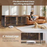 Dog Crate Furniture 78" for 2 Dogs Sturdy Heavy Duty Dog Kennel Solid Metal Tube Thick Wooden with 3 Lockable Doors XXL Double Dog Cage Large Breed as End Table for Large Dogs Rustic Brown