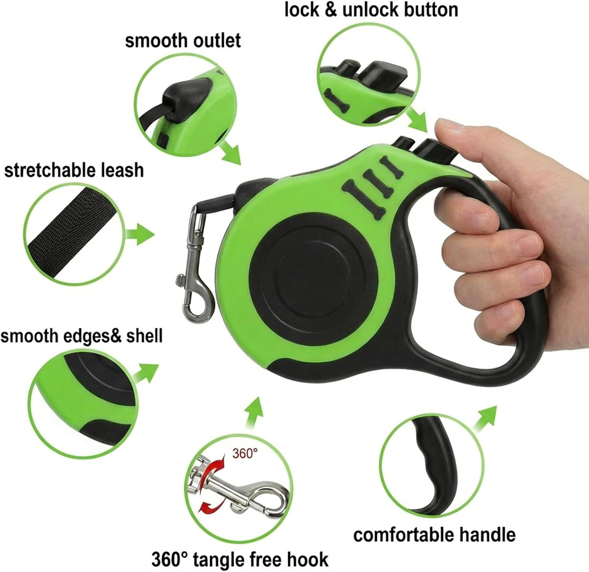 PETIMP Retractable Dog Leash Lightweight 16FT Leash Set – Essentials for Dogs - GREEN - image 3