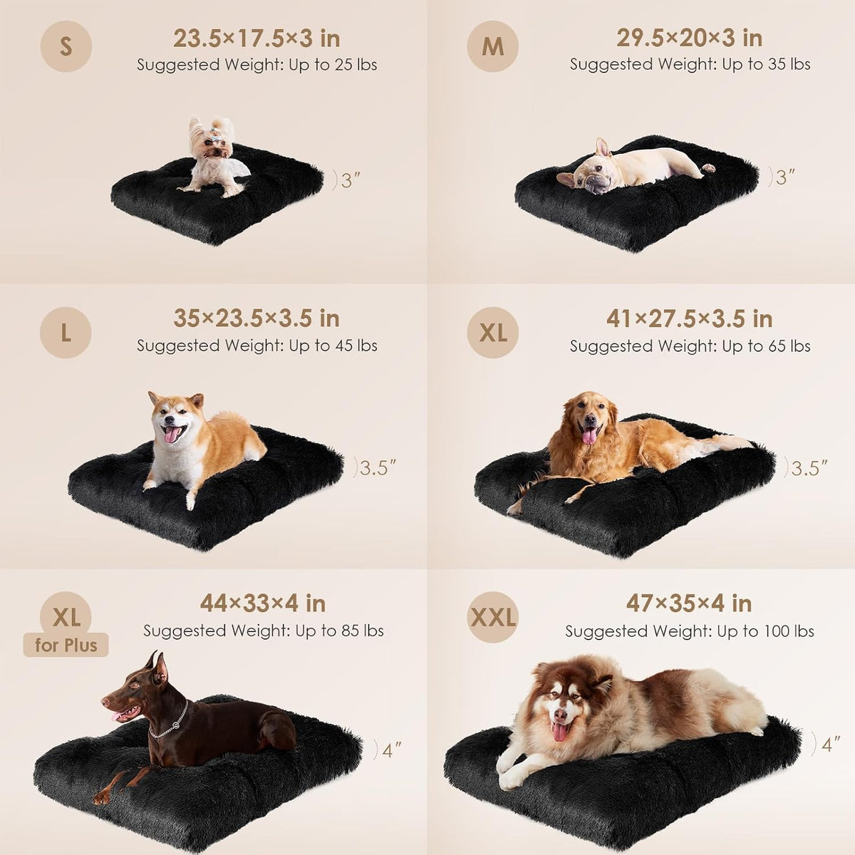 EHEYCIGA Fluffy Dog Crate Bed, Plush Extra Large Dog Pillow - Black / 47 x 35 - image 3