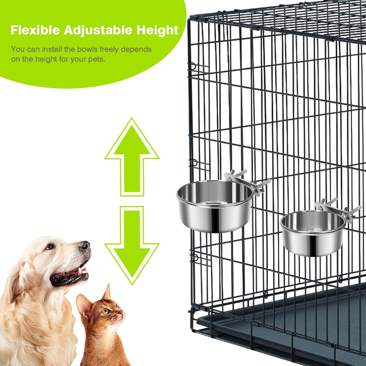 2 Pcs Stainless Steel Small Dog Crate Food Water Bowl - XS (19 & 12 OZ) / Silver - image 4