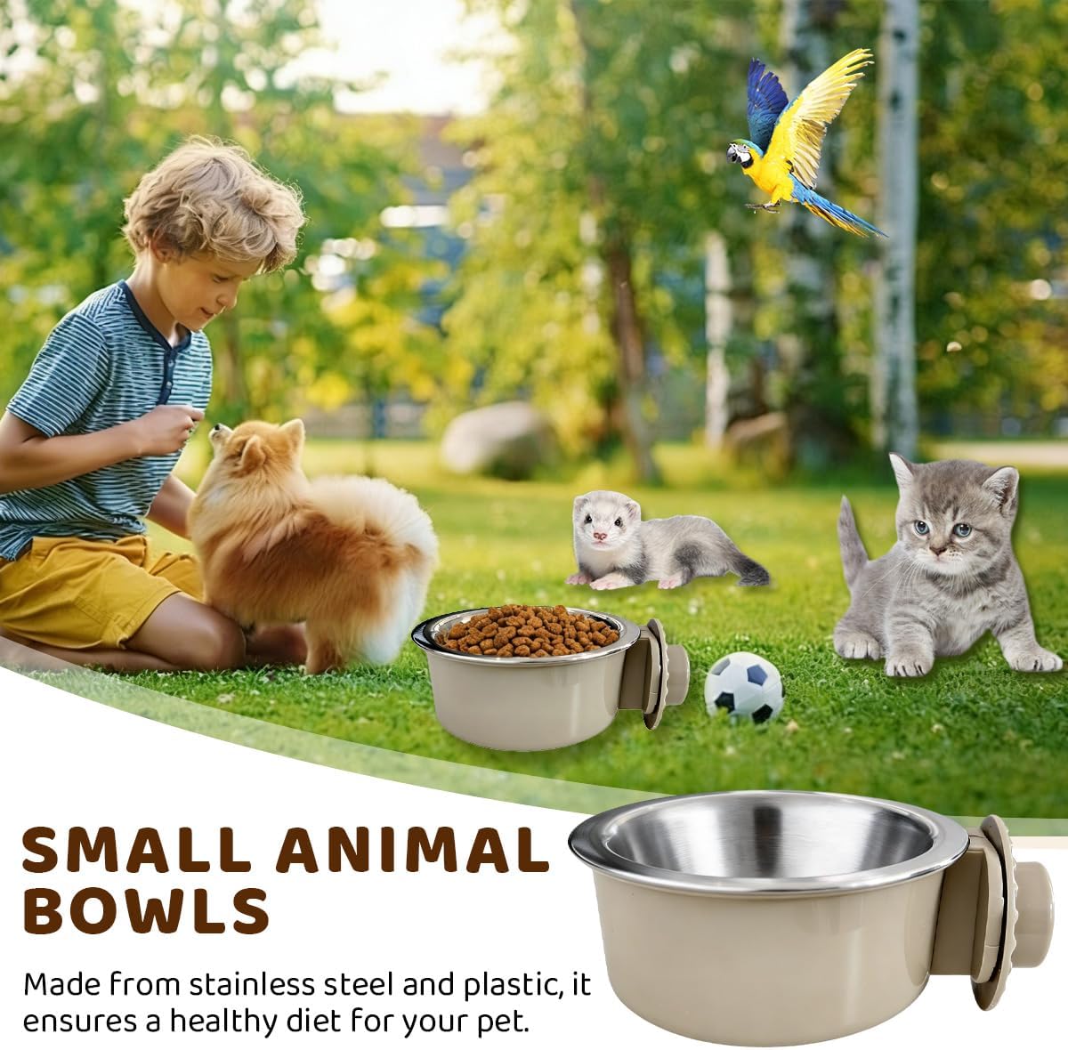 2Pcs Pets Lightweight Stainless Steel Bowl - Gray-Medium - image 2