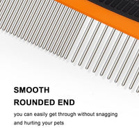 Metal Dog Comb and Cat Comb with Rounded Ends, Smooth Stainless Steel Teeth, Non-Slip Grip Handle for Removing Tangles and Knots in Greyhounds and Other Pets