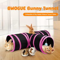 Bunny Tunnels & Tubes, 3-Way Collapsible Rabbit Hideout for Bunnies – Essentials for Small Pets - Rose Red - image 2