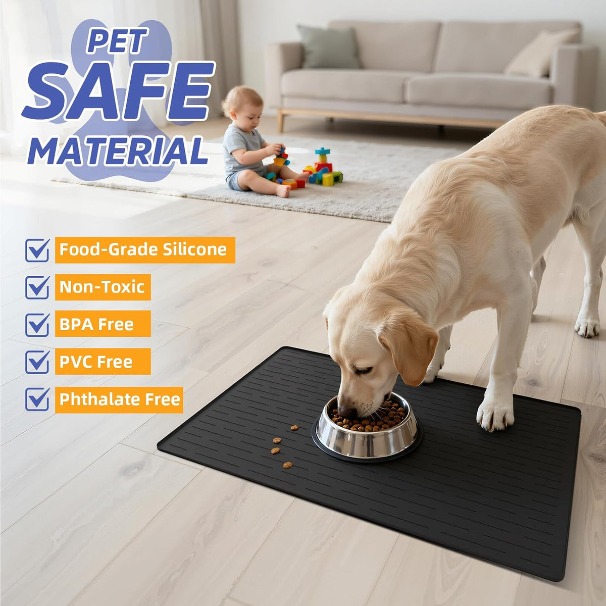 Large Dog Mats for Food and Water - Black / 40"L x 30"W - image 4