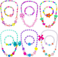 BigOtters 6 sets of girls bead necklaces and bracelets with heart, flower and star beads
