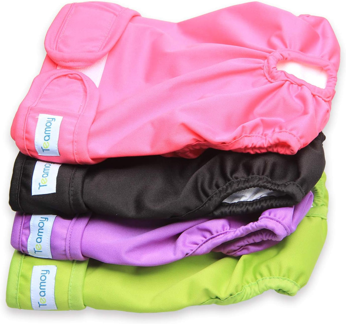 Teamoy Female Dog Diapers, Washable Doggie Period Diaper - L1 (Pack of 4) / Black+ Purple+ Green+ Rose Red (4pcs)