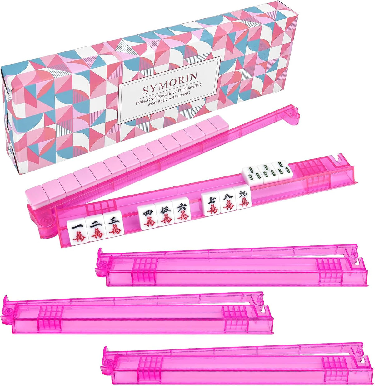 Premium Clear Mahjong Racks with Pushers - Pink