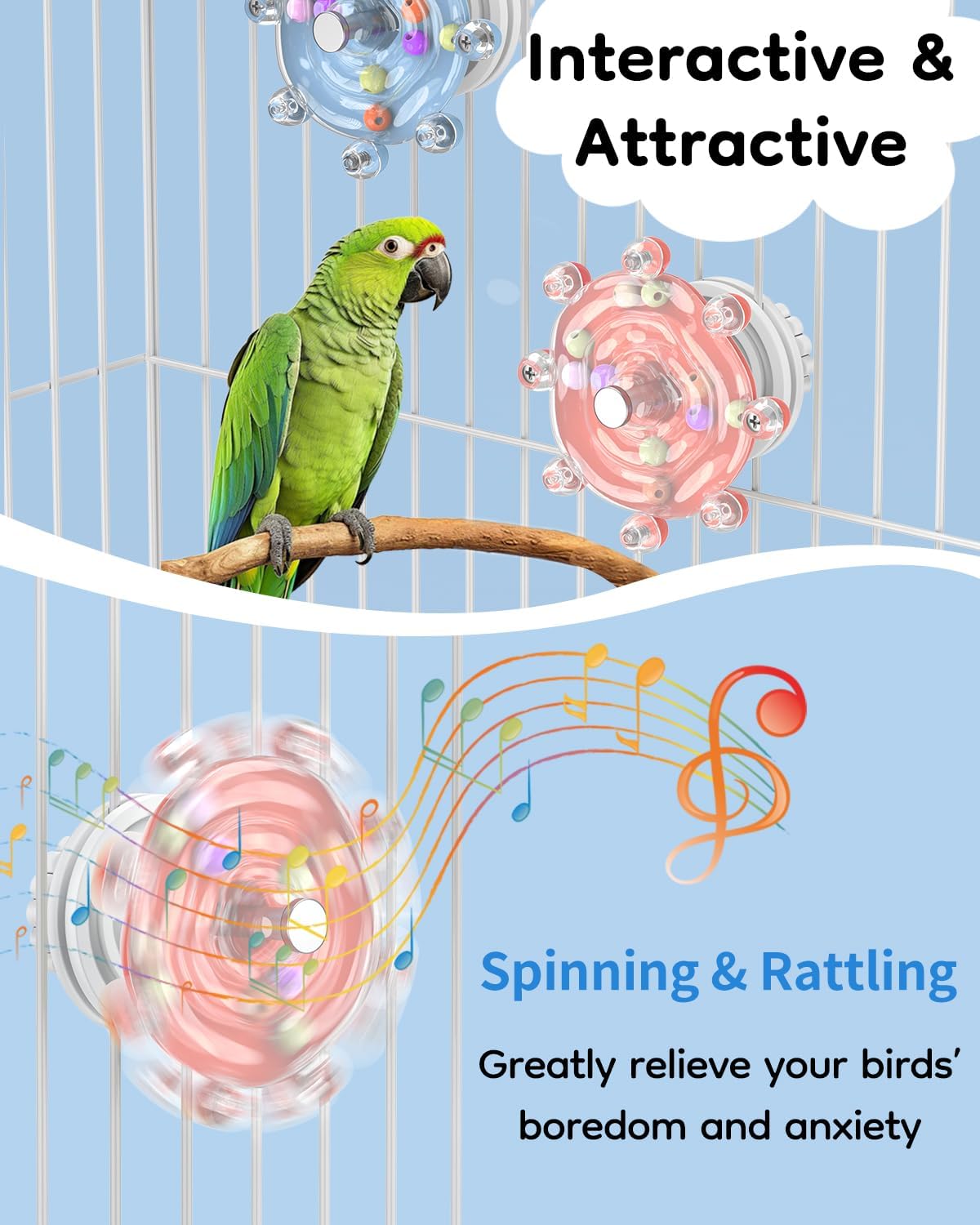 Pawfly 2 Pcs Bird Toys for Parakeets - 2 PC / Blue + Pink - image 4