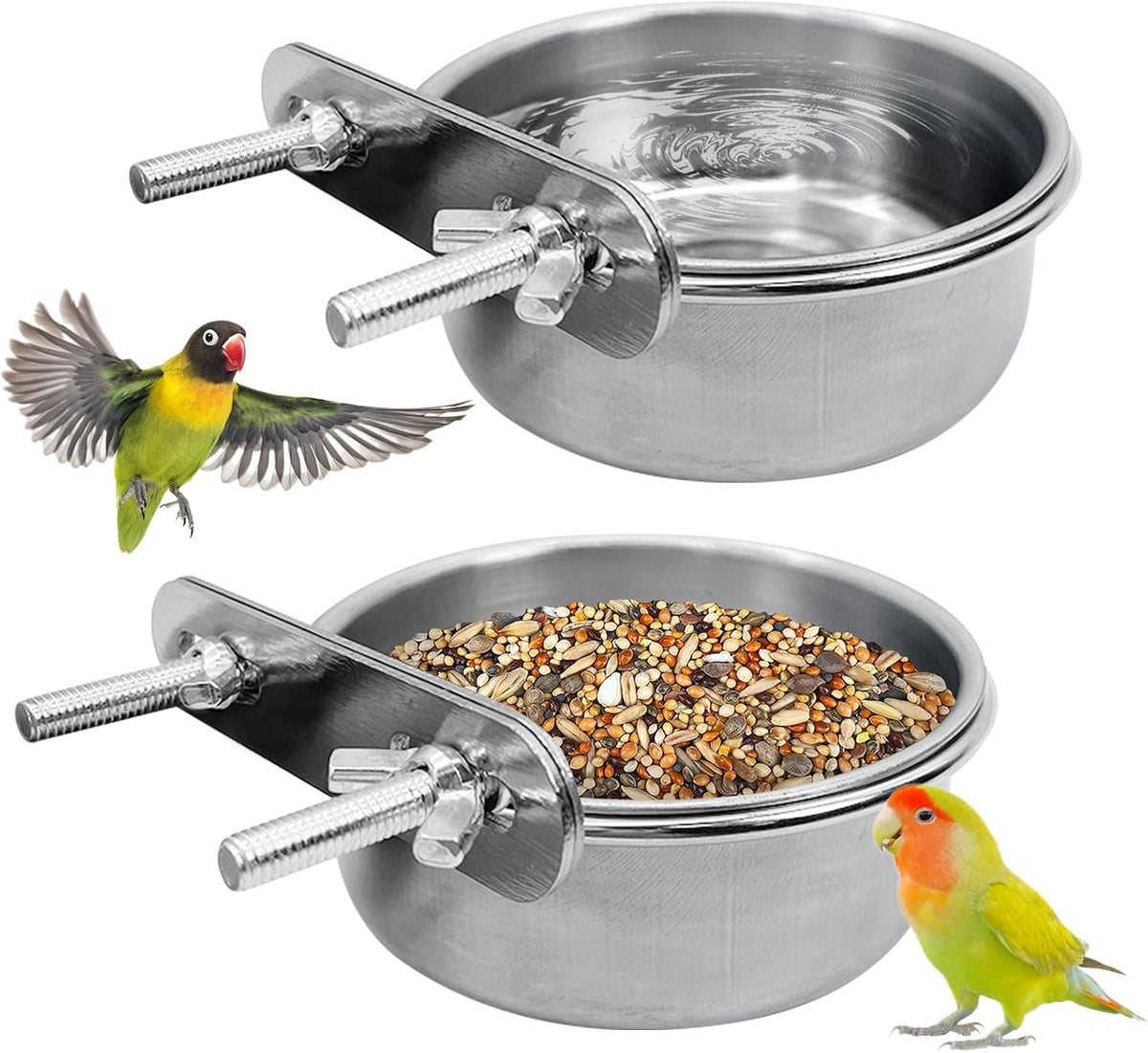 PINVNBY Parrot Feeding Cups Birds Food Dish Stainless Steel Parrot - Double screw / M