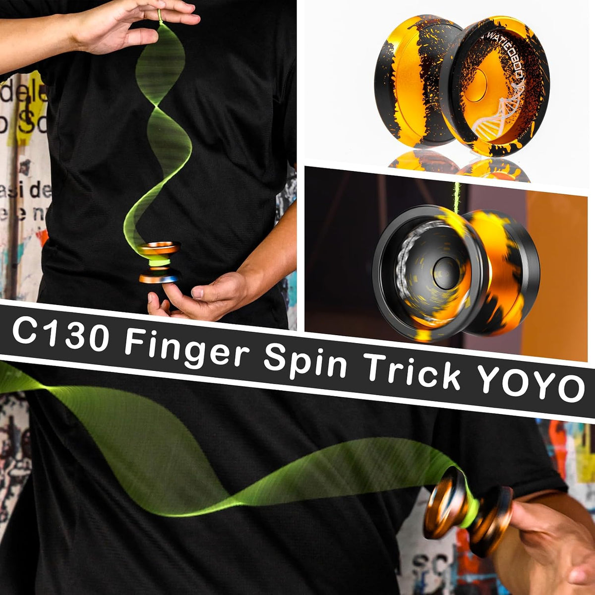 C130 YoYo Professional Responsive Yo yo Bearing for Kids Beginner - Black Gold yoyo - image 2