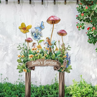 Personalized Cute Fairy Metal Sign with Stake,Custom Gardener Family Name Signs Outdoor Decor,Customized Butterfly Gardening Gifts for Mother,Flowers Plaques Decorate for Garden Patio Lawn Porch Yard