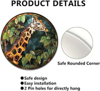 Lygond Metal Sign Tin Sign Circular Stained Glass Giraffe Funny Sign for Patio 12×12 Inches
