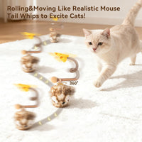 Migipaws Interactive MigiMouse Cat Toy 360° Rolling & Spin with Mesh - Long-Brown - image 2