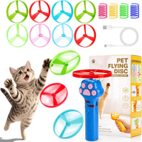 Cat Toy Disc Launcher, Rechargeable Interactive Cat Fetch Toy Launcher with 8 Flying Discs, Flying - Blue