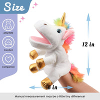 Hopearl white plush unicorn hand puppet with open movable mouth, 12 inches - view 29