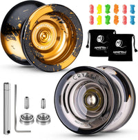 MAGICYOYO N11 Metal Yoyo Professional Responsive & Unresponsive Trick - N11 Blak Golden+K2 Black