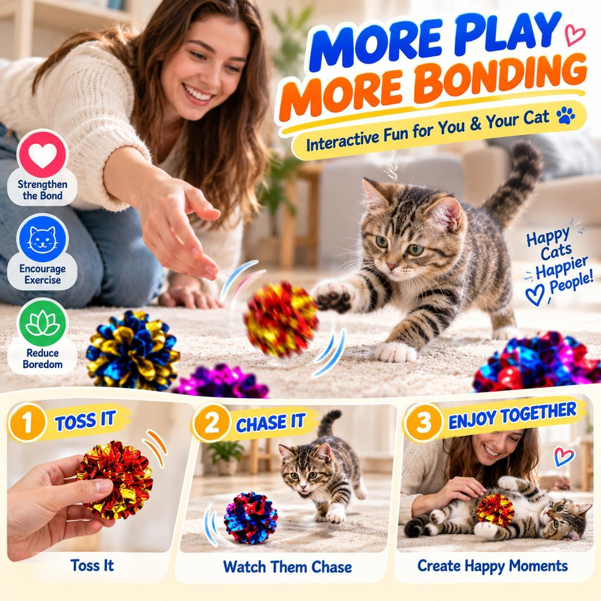 Cat Crinkle Ball Toys, Interactive Cat Toys for Swatting - 10 Packs - image 4