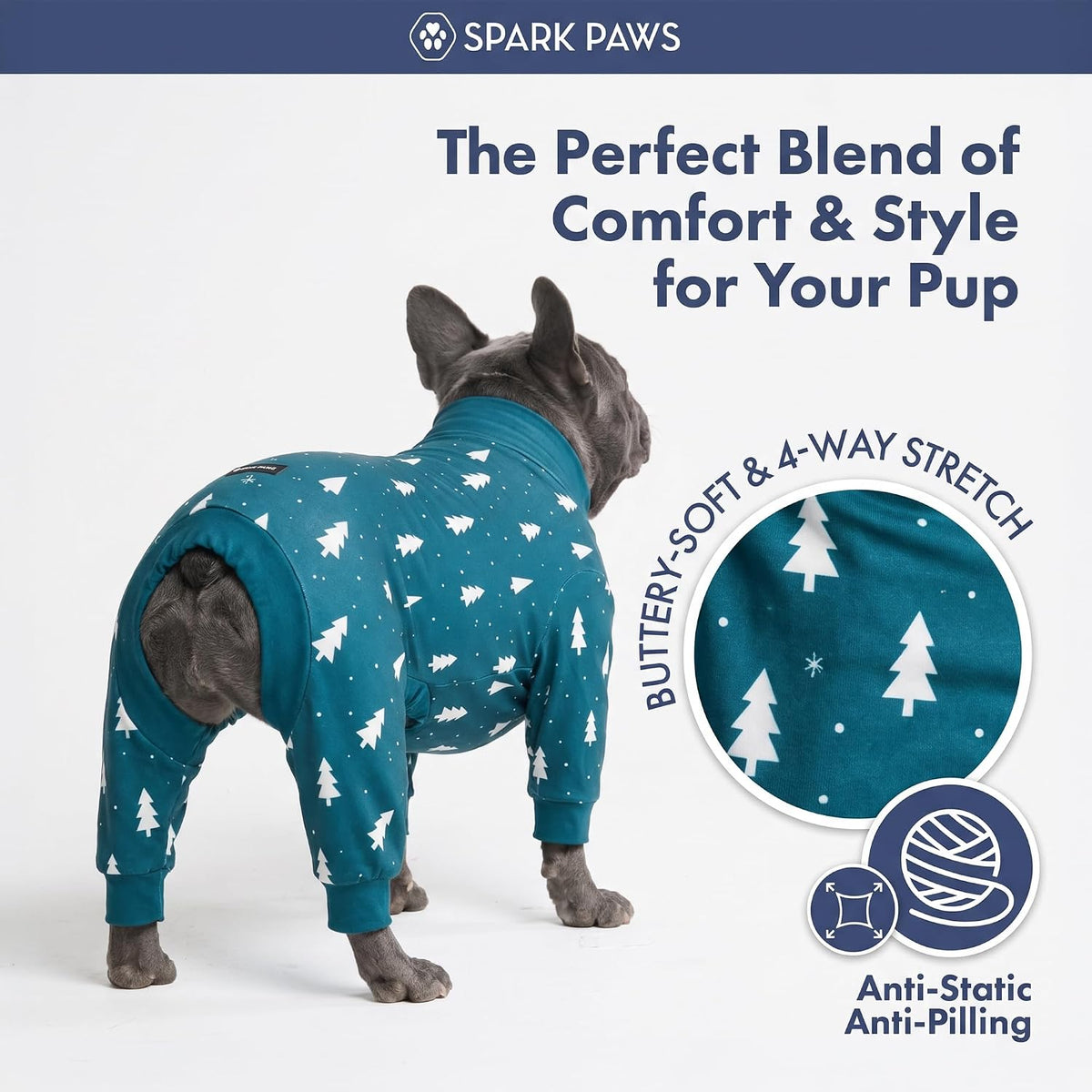 Spark Paws Dog Pajamas - Stretch Onesie Recovery Full Leg Surgery Suit PJS – Essentials for Dogs - Frosty Night / 4XL - image 2