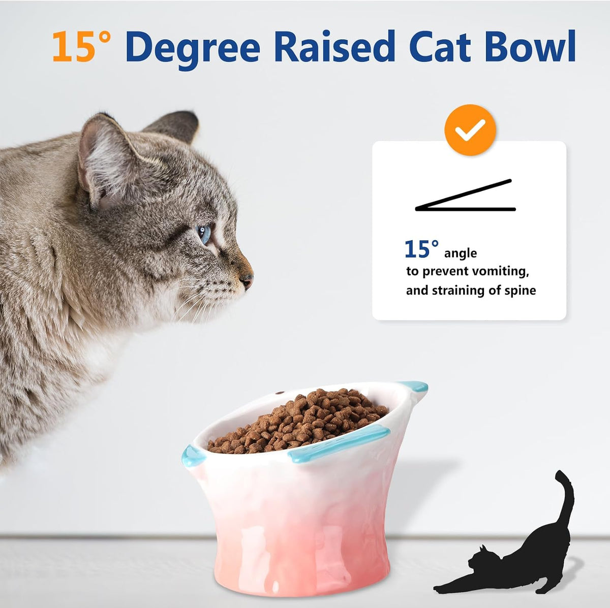 2 Pcs Elevated Cat Bowls, Raised Ceramic Food Bowls, Blue, Green – Essentials for Cats - Blue, Pink - image 3