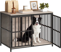 HOOBRO 38.6" Dog Crate Furniture, Wooden Dog Kennel Indoor - 38.6"L x 23.6"W x 29.5"H / Greige