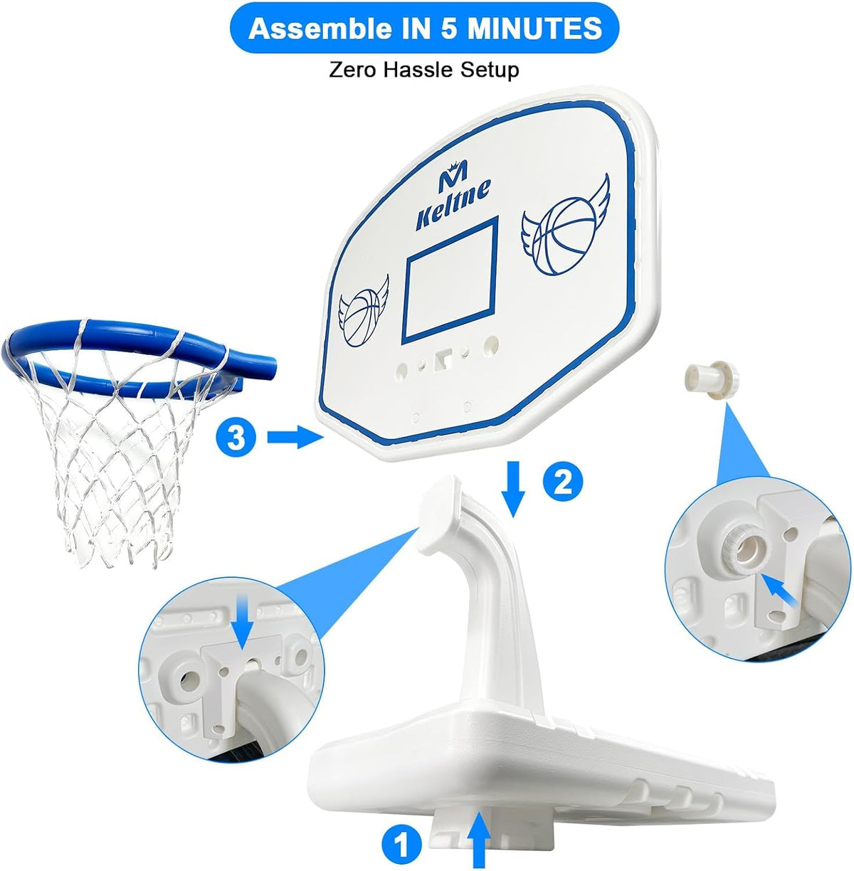 Pool Basketball Hoop, 34"x34"x42.2" Oversized Pool Toys with 2 Balls/Nets/Pump for Poolside Water - White - image 4