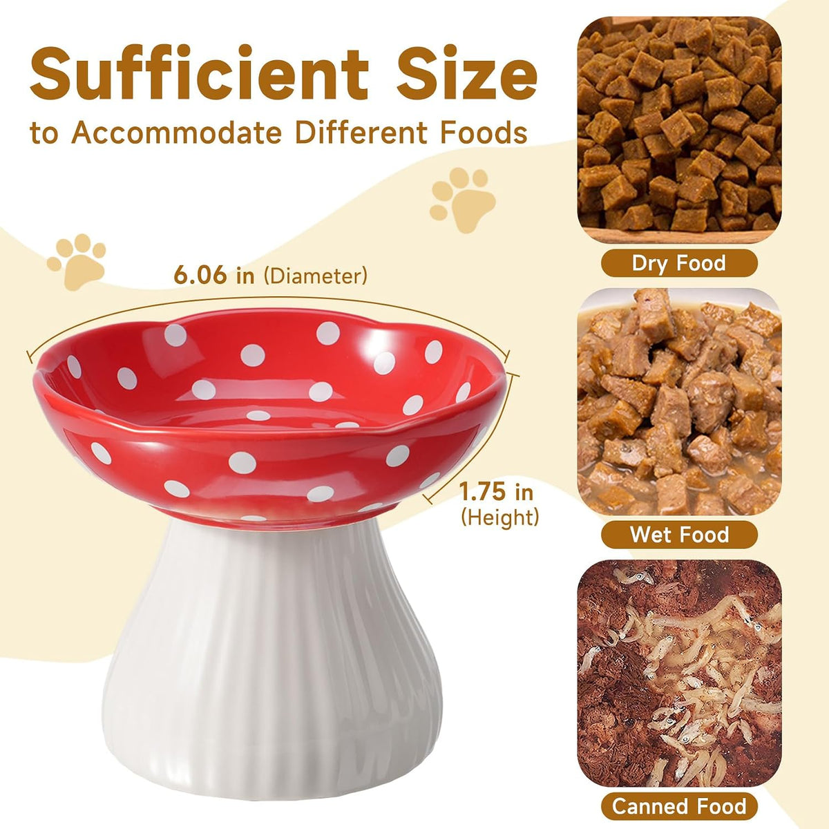 Mushroom Cat Bowl, Whisker Fatigue Cat Bowl, Cute Cat Bowls - Red+Black - image 2