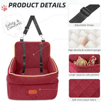 Dog Car Seat for Small Medium Dogs, Memory Foam Puppy Dog Booster Seat with Thick Cushion for Dogs Under 35lbs, Detachable Washable Pet Car Seat Travel Bed with Storage Pockets,2 Safety Belts