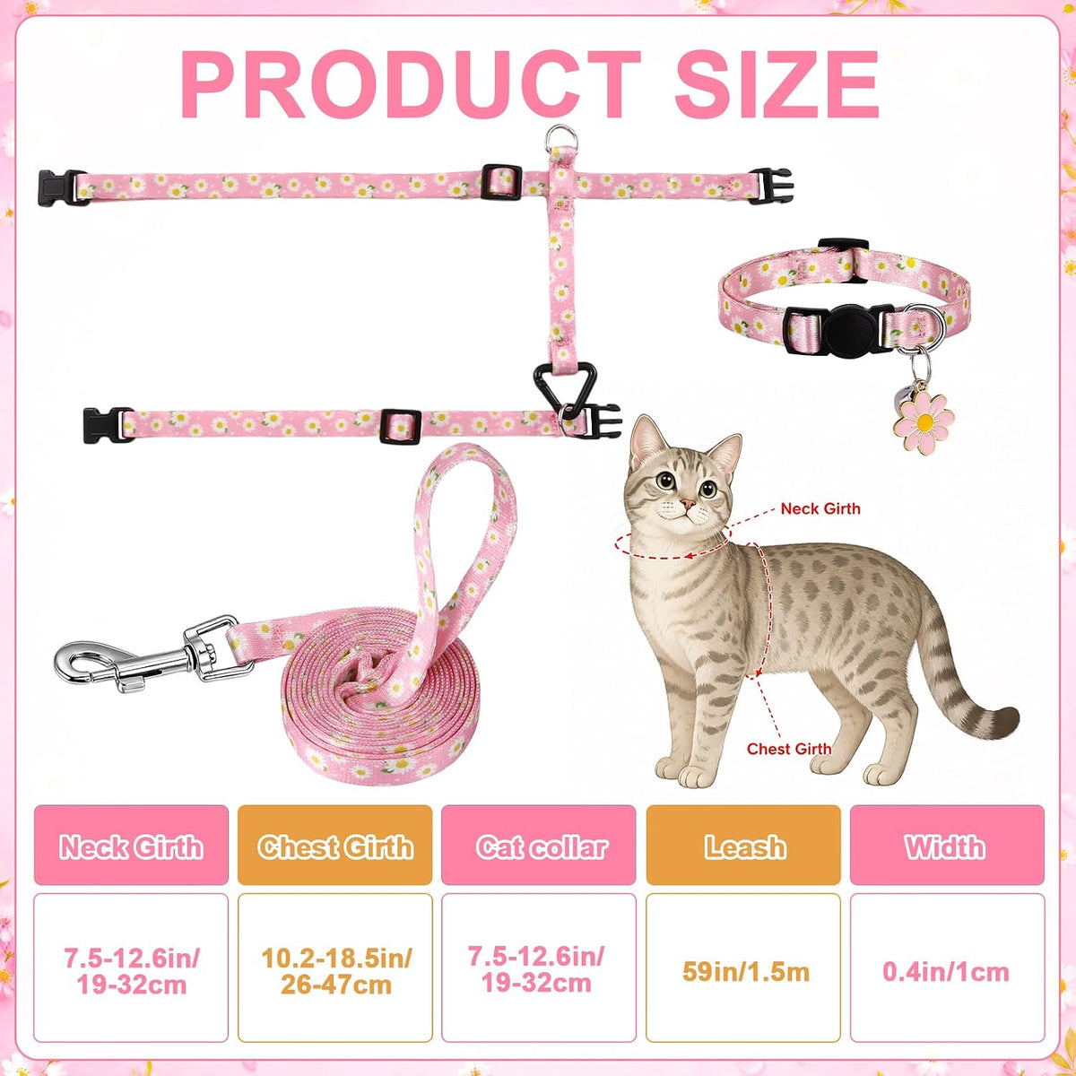 2 Pack Cat Harness and Leash with Collar Set - Floral Pink Green - image 2