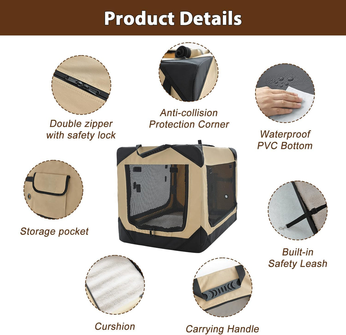 Garnpet 36 Inch Collapsible Soft Dog Crate for Large Dogs - Beige / 30.0"L x 21.0"W x 21.0"H - image 2