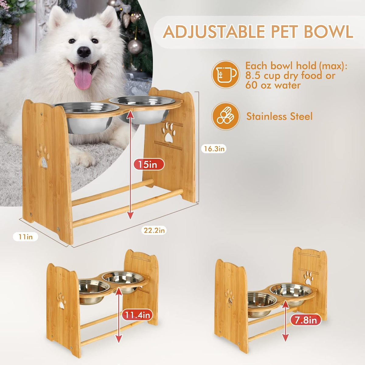 X-ZONE PET Elevated Dog Bowls for Cats and Dogs - XL- Height 7.9" up to 15" - image 2