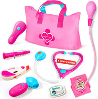 ULOVEME doctor kit for kids with light and sound tools and a fuchsia carry bag - view 2