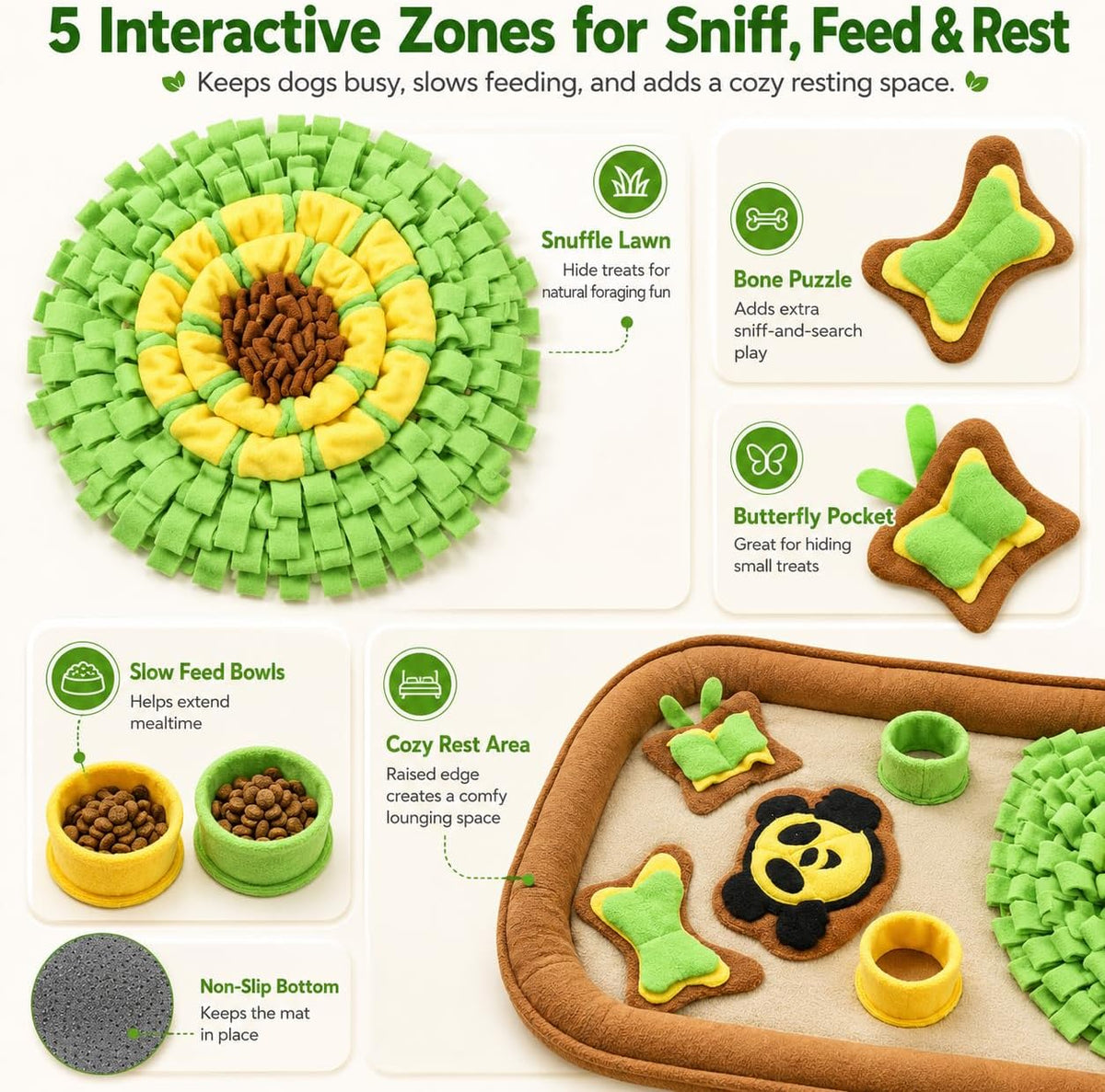 HOPET Snuffle Mat for Dogs Large Breed - 35*20 A-Green Flower Trap - image 3