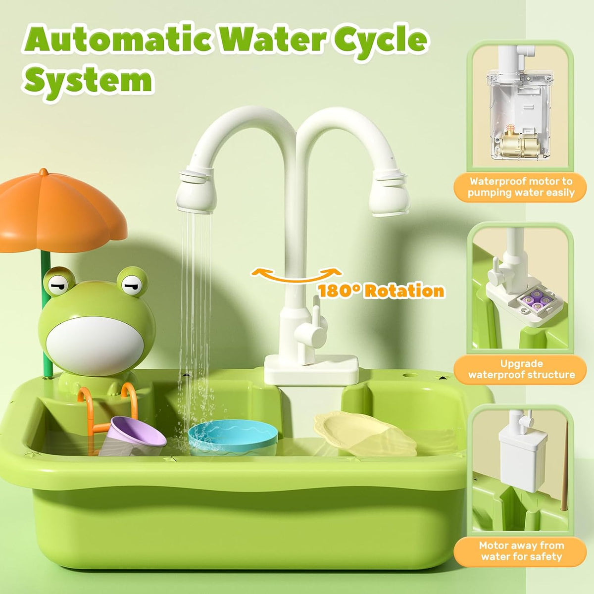 CUTE STONE Color Changing Play Kitchen Sink Toys - Green - image 4
