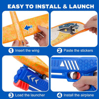 3 Pack Foam Airplane Launcher Toy 12.6" with 3 DIY Stickers - Red&orange&blue - image 4