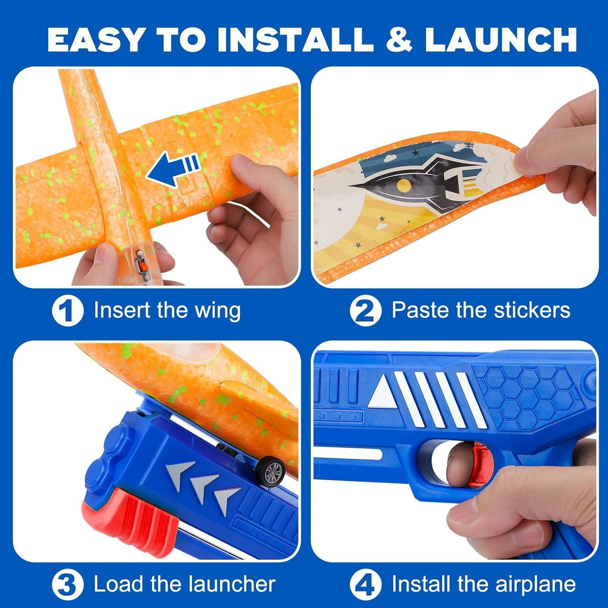 3 Pack Foam Airplane Launcher Toy 12.6" with 3 DIY Stickers - Red&orange&blue - image 4