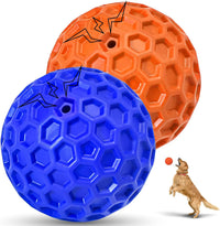 2 Pack Indestructible Squeaky Dog Balls for Aggressive Chewers - Blue+Orange
