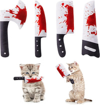 Potaroma 4Pcs Cat Toys, Horror Halloween Knife-Shaped Kitten Catnip Crinkly Sound Toys, Indoor