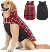 Winter Dog Jackets, Reversible Dog Coat with Leash Hole - Red / 2XL