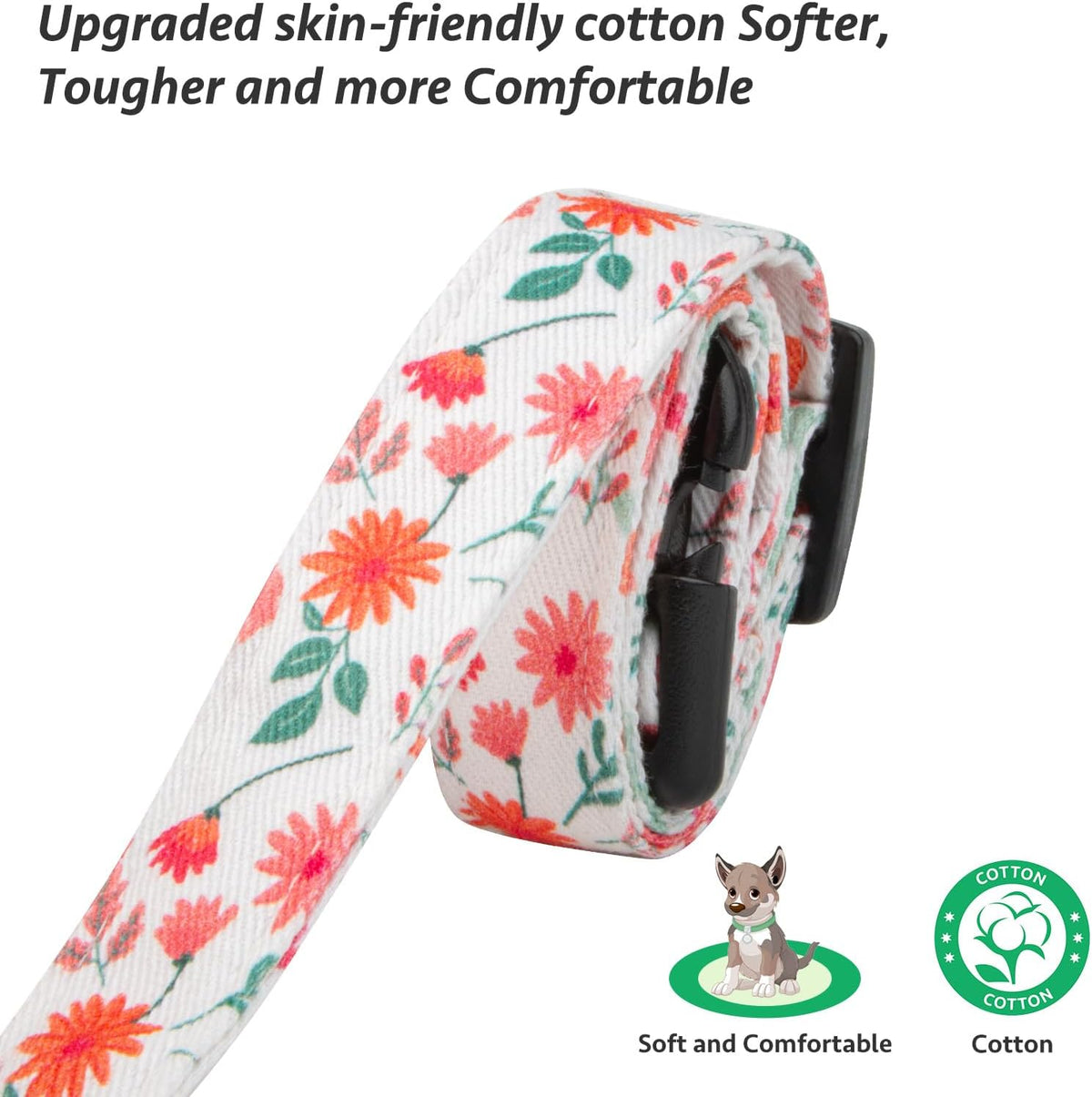 Cotton Dog Collar White and Pink Love Heart with Pendant Cute Dog - Red and White Flower / L - image 4