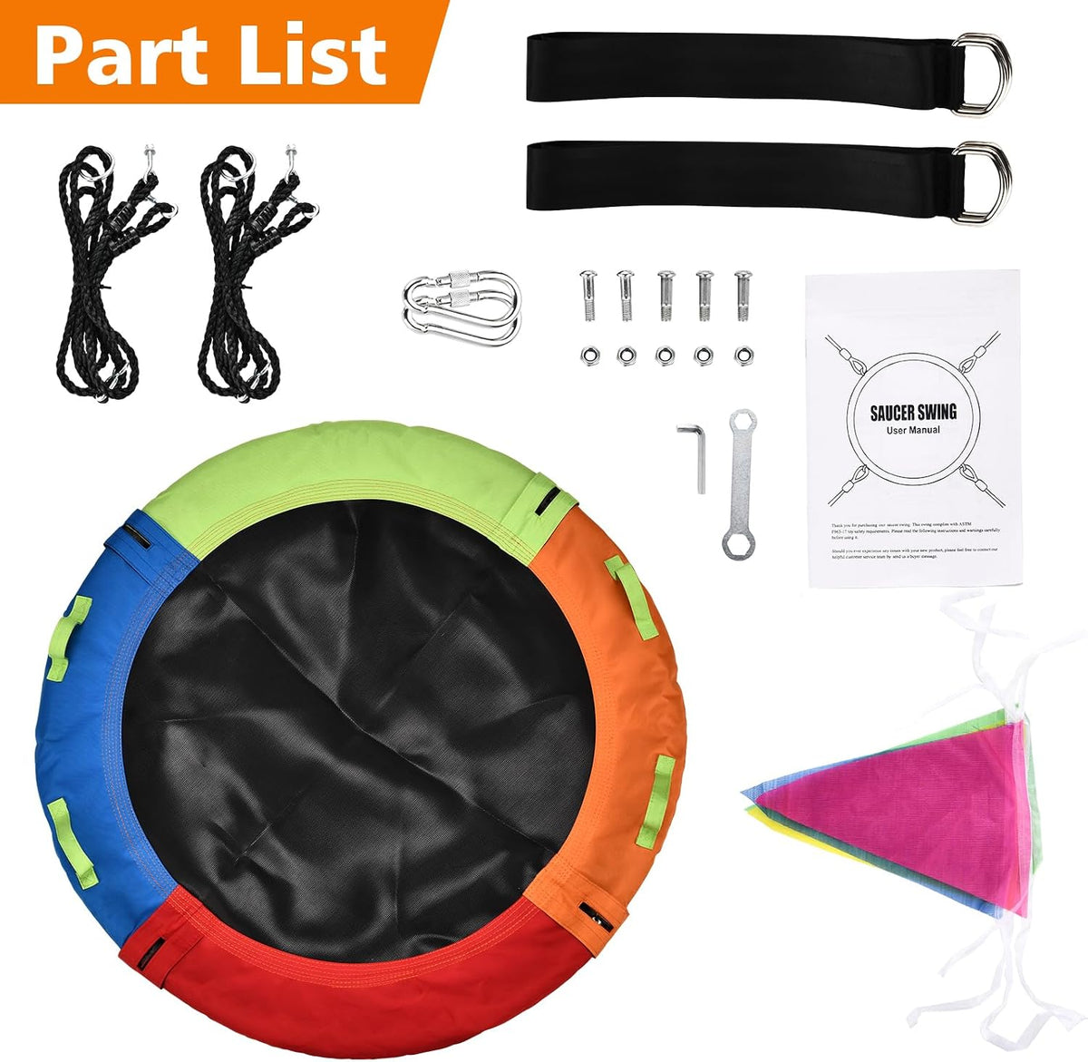 Tree Swing, Saucer Swing, Multicolor - 60 Inch - image 4