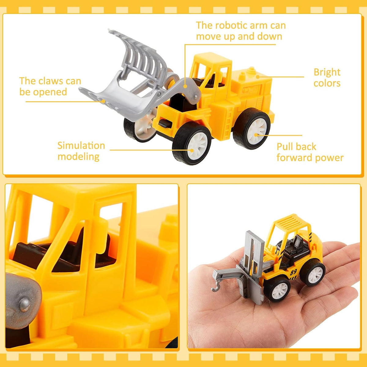 Sosation 72-piece mini construction party favor trucks with cranes, forklifts and excavators - view 12